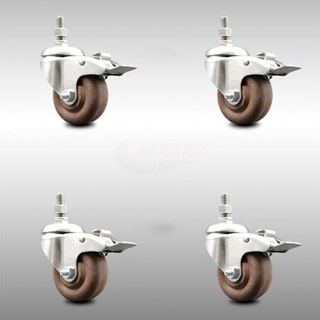 Service Caster 3 Inch 316SS High Temp Glass Filled Nylon 12mm Stem Caster Set Lock Brake SCC-SS316TSTTL20S314-GFNSHT-M1215-4